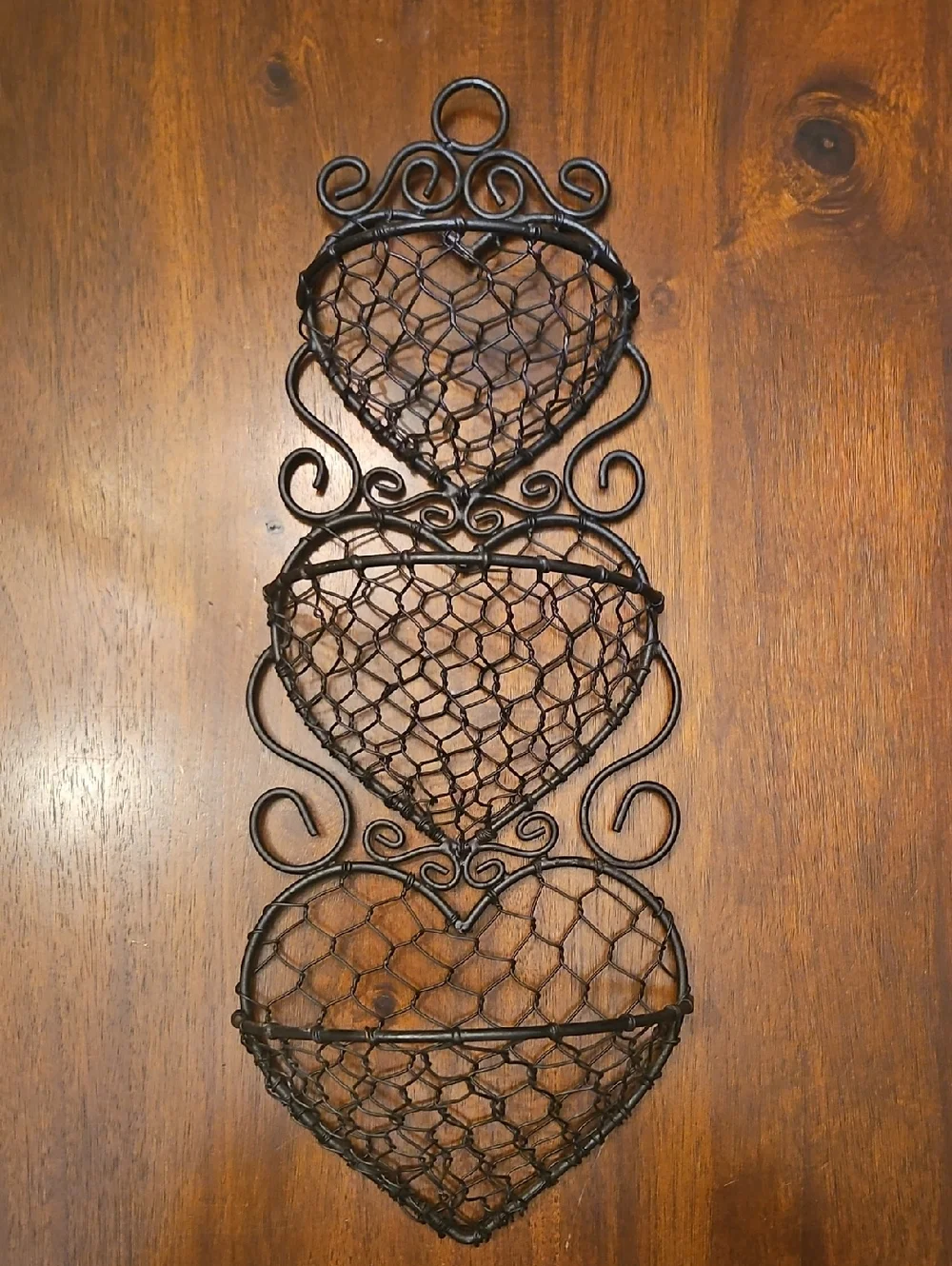 Vintage Triple Heart Wire Wall Organizer - Black